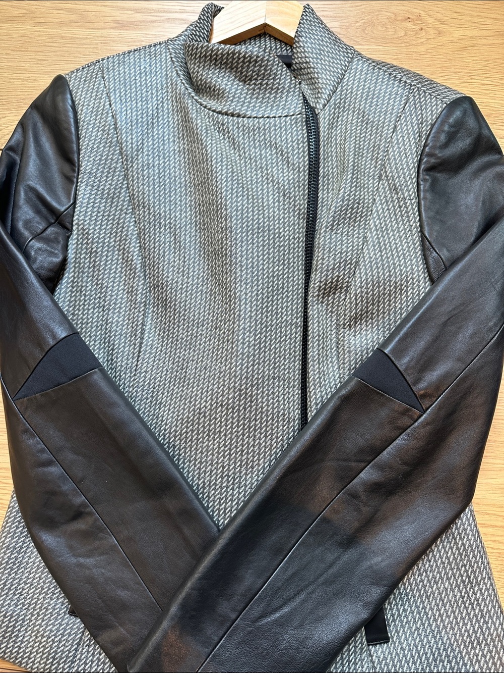 Stella & Jamie Gray Jacket with Black Leather Sleeves